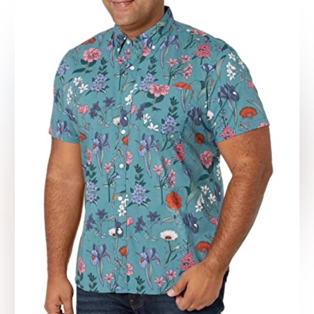 Goodthreads Teal Floral Short Sleeve Shirt